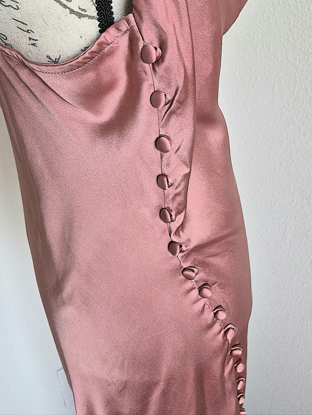 Zara Pink Satin Slip Midi Dress L Cowl Neck Button Slit Cocktail Wedding Guest - Picture 13 of 15